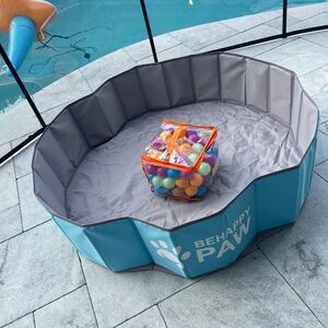 BeHappy Paw Pet Pool with Balls - Blue and Gray